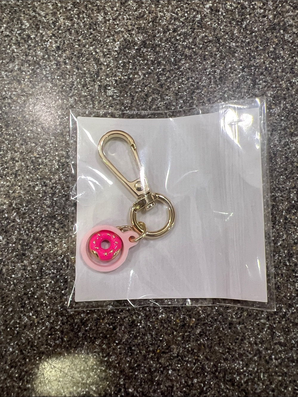 Pink Donut Keychain with Gold Hardware